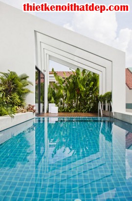 [Mẫu thiết kế nội thất đẹp] Bể bơi tuyệt đẹp trên nóc nhà 3 tầng ở Tp.HCM